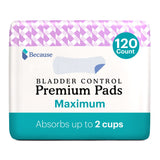 Because Incontinence Pads for Women - Maximum Absorbency, Postpartum Pads, Up to 100% Leak-Free Protection, Discreet Protection for Bladder Leaks, 6 Packs of 20 Pads (120 Total)