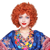 FantaLook Curly Orange Red Cosplay Wig with Necklace Earrings and Sunglasses for Women Halloween Costume