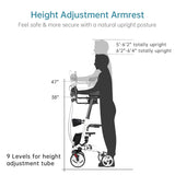 ELENKER Upright Walker, Stand Up Folding Rollator Walker Back Erect Rolling Mobility Walking Aid with Seat, Padded Armrests for Seniors and Adults, White