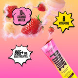 PRIME HYDRATION+ Sticks Strawberry Banana | Hydration Powder Single Serve Sticks | Electrolyte Powder On The Go | 250mg BCAAs, B Vitamins, Antioxidants | Low Sugar | Caffeine-Free | Vegan | 16 Sticks