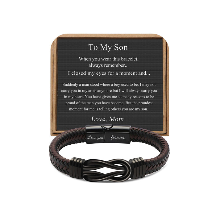 JoycuFF Mother And Son Bracelet, Birthday Gifts for Son, To My Sons Bracelet from Dad, Son Birthday Gift from Mom, Christmas Anniversary Knot Bracelet for Men Love You Forever