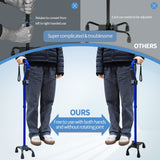 Adjustable Walking Cane for Men & Women with 4-Pronged Base for Extra Stability - Foldable Cane for Seniors with Foam Padded Offset Handle for Soft Grip & a Second Handle for Standing