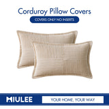 MIULEE Corduroy Pillow Covers with Splicing Set of 2 Super Soft Boho Striped Christmas Pillow Covers Broadside Decorative Textured Throw Pillows for Couch Cushion Livingroom 12x20 inch, Beige