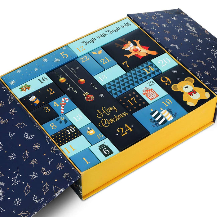 GWHOLE Christmas Advent Calendar 2024, Refillable Christmas Countdown Calendar with 24 Gift Boxes, Blue