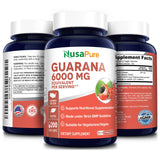 NusaPure Guarana Extract 6000mg 200 Veggie caps (Non-GMO, Gluten Free)
