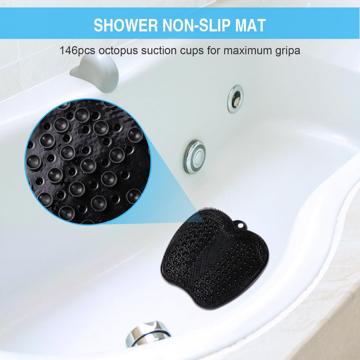 BESKAR Larger Shower Foot Scrubber Mat with Non-Slip Suction Cups- Cleans, Smooths, Exfoliates & Massages your Feet Without Bending, Improve Foot Circulation & Soothes Tired Feet- Black