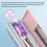 YourMate Toothbrush Sanitizer Case Travel Toothbrush Covers Case for Houshold and Traveling Power by AA Battery or USB-C Pink