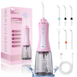 Water Dental Flosser Cordless Teeth Cleaning MOCEL 5 Modes Oral Irrigator Portable and USB C Cable Rechargeable IPX7 Waterproof Flossing Teeth Pick Irrigation Cleaner for Home Travel (Pink)