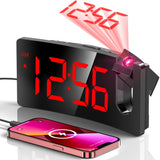 GOLOZA Projection Alarm Clock, Digital Clock with Modern Curved Design 180° Rotatable Projector, 3-Level Brightness Dimmer, Clear Red LED Display, Progressive Volume, 9mins Snooze,12/24H, for Bedroom