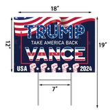 Uflashmi Trump Vance 2024 Yard Sign, Donald Trump JD Vance Yard Signs with Metal H Stake, Take America Back Signs for Yard, 12x18 Inch, Double-sided