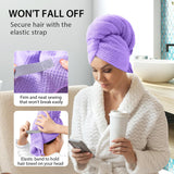 YFONG X-Large Microfiber Hair Towel Wrap for Women, Soft Hair Drying Towel with Elastic Band, Fast Drying Hair Turbans for Wet Curly Long Hair, Microfiber Towel for Hair Anti Frizz 30" X 40" (Purple)