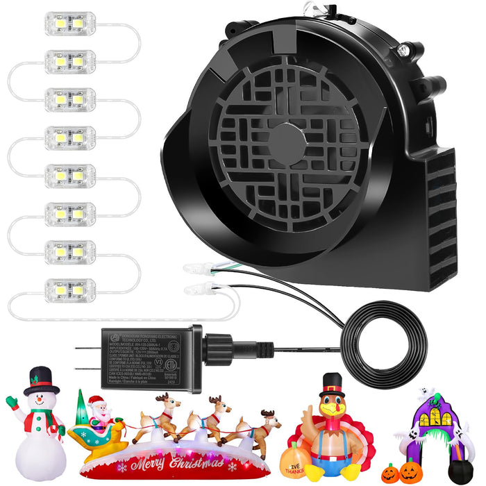 OHMANHE Replacement 1.5A Air Blower Fan for Inflatables, 8 Bright LEDs Motor with 2.0A Adapter Set, Strong Wind for 3-12FT Blow Up Yard Christmas Thanksgiving Outdoor Decor Inflatables