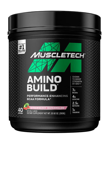 BCAA Amino Acids + Electrolyte Powder MuscleTech Amino Build 7g of BCAAs + Electrolytes Support Muscle Recovery, Build Lean Muscle & Boost Endurance Strawberry Watermelon (40 Servings)