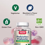 Jarrow Formulas Probiotic+ Prebiotic 2 Billion Live Cells Supplement, Digestive Health and Immune Support, 90 Blackberry Flavor Probiotic+ Prebiotic Gummies, 45 Day Supply