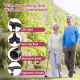 JUNRA Walking Cane for Women with LED Light, Folding Cane for Men/Seniors, Quad Cane with Stable Base, Lightweight and Adjustable Walking Stick for Women(Red Flowers)