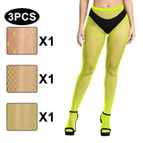 3 PSC Yellow Fishnet Stockings for Women, High Waist Fish Nets Leggings for Women, Womens Fishnet Tights Plus Size Thigh High Mesh Tight Pantyhose Fishnets One Size Fit All, Halloween and Christmas