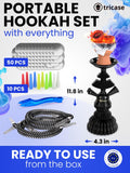 Portable Hookah Set 4 Hose - Black Hookah 4 Hose LilOne 12” Black 4 Hose Hookah Set with 50x Foil Hookah Bowl 10x Tips 4x Hookah Hose Tongs - Black Hookah 4 Hose Set