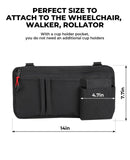 JOYTUTUS Wheelchair Side Bag, Wheelchair Armrest Storage Pouch Bag with Cup Holder, Wheelchair Accessories Bag for Walker, Rollator, Electric Scooter or Wheelchair