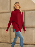 LILLUSORY Women's Christmas Red Turtleneck Oversized Holiday Tunic Fall Winter Sweaters Dress 2024 Batwing Pullover Knit Tops