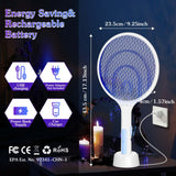 Qualirey 2 Pcs Electric Fly Swatter Racket 3000V 2 in 1 Bug Zapper Racket USB Rechargeable, Powerful Mosquitoes Trap Lamp and Fly Killer with 3 Layer Safety Mesh for Indoor Outdoor (White,Round)