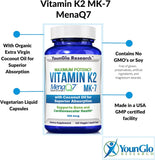 YounGlo Research Vitamin K2 MK7 (MenaQ7) 100 mcg w/Coconut Oil for Superior Absorption, Dietary Health Supplement, 120 Vegan Liquid Capsules to Support Bone Strength & Density for Adults Women & Men