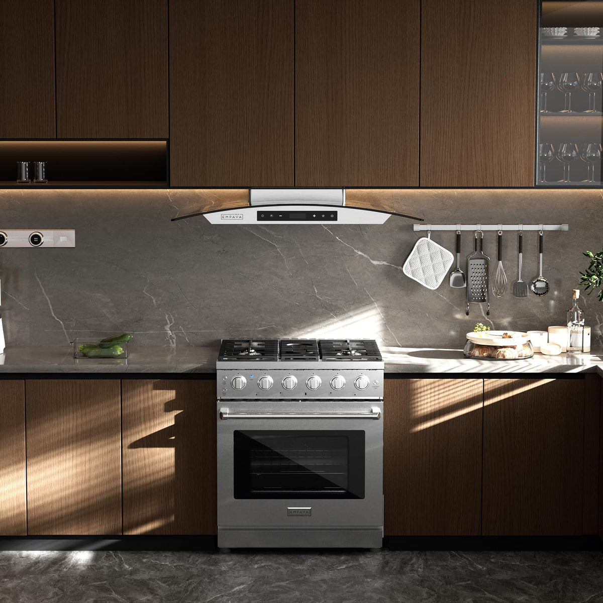 Getpo Empava 30 Inch Gas Range with True Convection, 4.55 Cu. Ft Oven, 18,00
