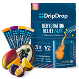 DripDrop Hydration - Tropical Variety Pack - Electrolyte Drink Mix Single Serve Hydration Powder Packets - Mango, Açaí, Passion Fruit, Pineapple Coconut | Non-GMO, Gluten Free, Vegan | 16 Sticks