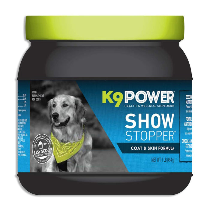 K9 Power - Show Stopper, Healthy Coat & Skin Supplement for Dogs, Reduces Itching & Shedding, Dry Skin, Seasonal Allergies, Omega 3s, 1lb