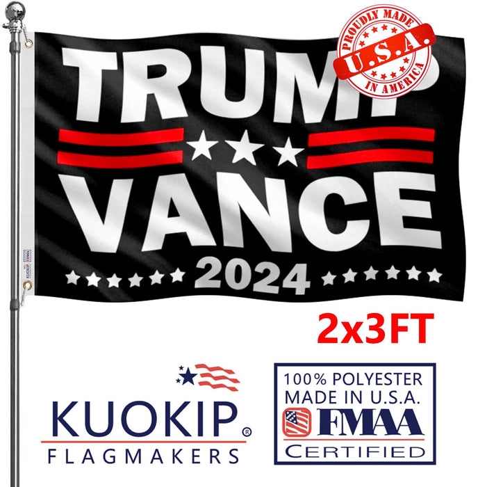 Double Sided Black Trump Vance 2024 Flag 2x3 Made in USA Outdoor Heavy Duty 3 Ply Polyester Trump Flag with White Starting Tape and 2 Brass Grommets