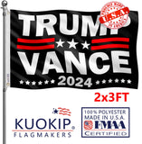 Double Sided Black Trump Vance 2024 Flag 2x3 Made in USA Outdoor Heavy Duty 3 Ply Polyester Trump Flag with White Starting Tape and 2 Brass Grommets