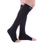Doc Miller Open Toe Compression Socks Women and Men, 20-30 mmHg Toeless Compression Socks Women, Recovery Support Circulation Shin Splints Varicose Veins (Black, X-Large Tall)