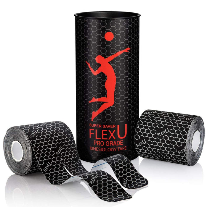 FlexU Kinesiology Tape: 40 Wide Pre-Cut Y-shape strips (3" x 10") - Ideal for Lower Back, Shoulders, and Knees. Provides Muscle & Joint Support .(Black)