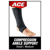 ACE Brand Compression Ankle Support, Small/Medium, Black, 1/Pack