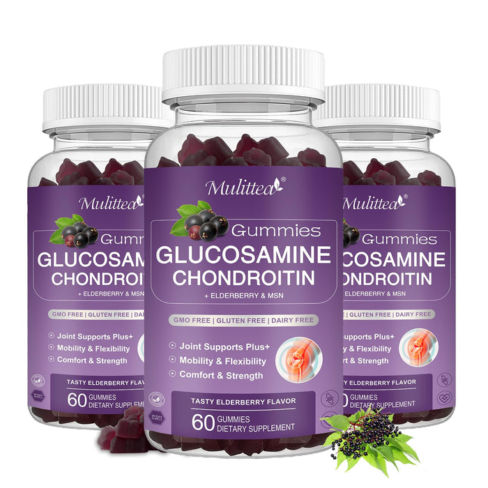 (3 Pack) Glucosamine Chondroitin Gummies with MSM Elderberry & Calcium- Extra Strength Joint Support Supplement for Relief. Antioxidant Immune Support for Adults, Men & Women