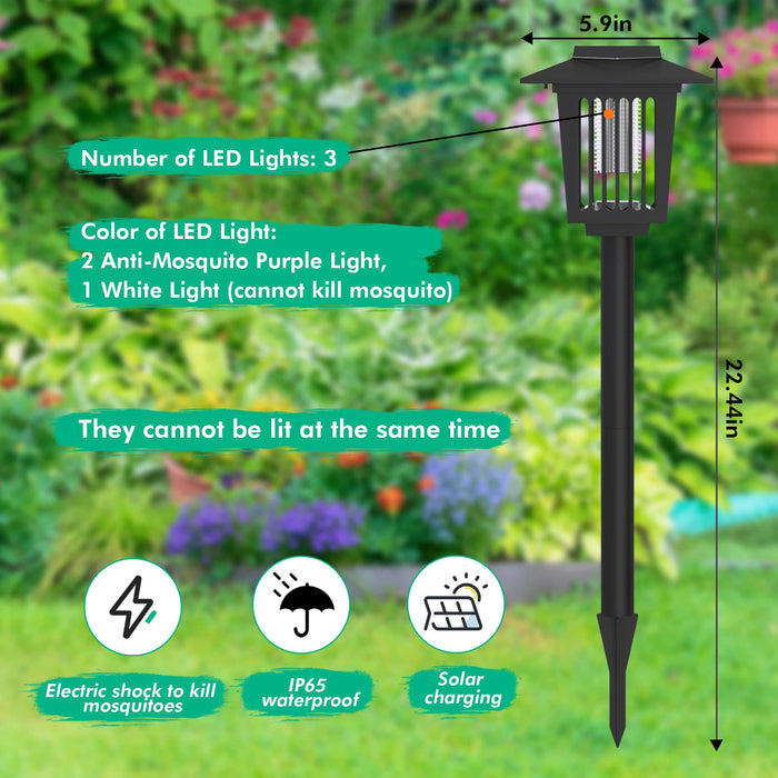 2 Pcs Solar Bug Zapper Outdoor Waterproof LED Solar Mosquito Zapper Outdoor Solar Powered Mosquito Killer Light Lamp for Indoor and Outdoor Use