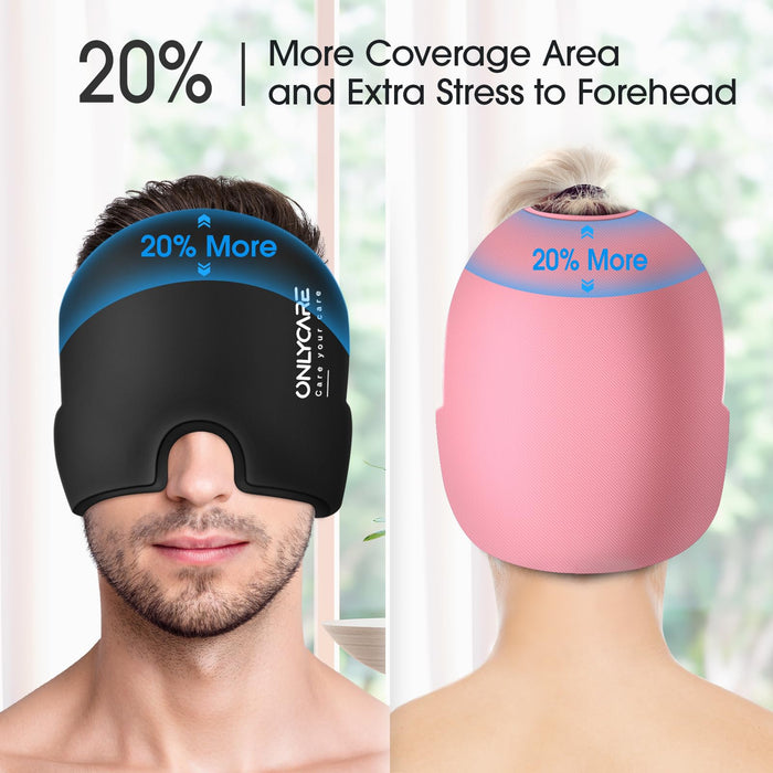 ONLYCARE Migraine Relief Cap, Upgraded Odorless Migraine Ice Head Wrap, Headache Relief Hat for Migraine, Black & Pink