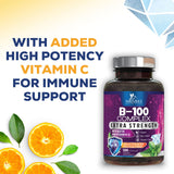 B Complex Vitamins with Vitamin B1 B2 B3 B6 B12 C & Folic Acid - Supplement for Energy, Immune, & Brain Support - Super B Vitamin Complex for Women & Men, Made with Folate - 120 Vegetarian Capsules
