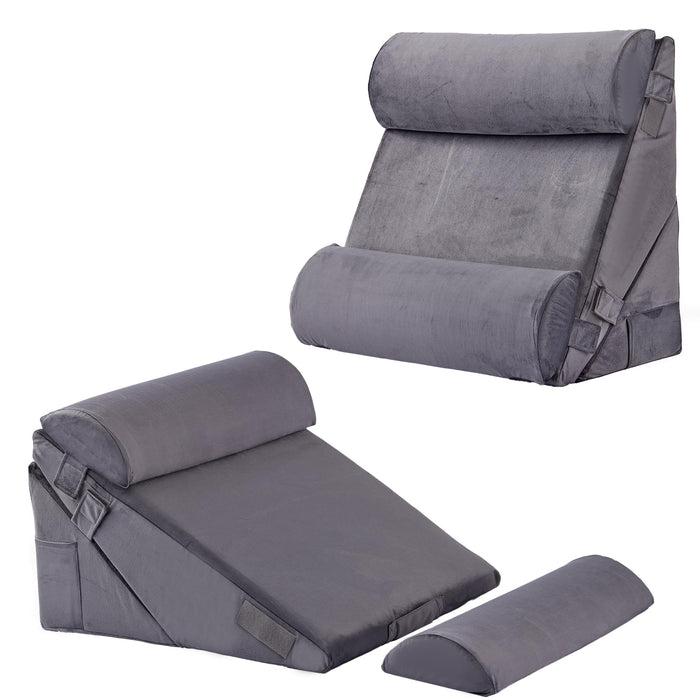 Bedluxe Adjustable 4pcs Bed Wedge Pillow Set, Memory Foam Wedge Pillow Post Surgery for Back, Neck, Leg Pain Relief, Pillow Wedge for Sleeping, Sitting up in Bed, Acid Reflux and GERD, Velvet