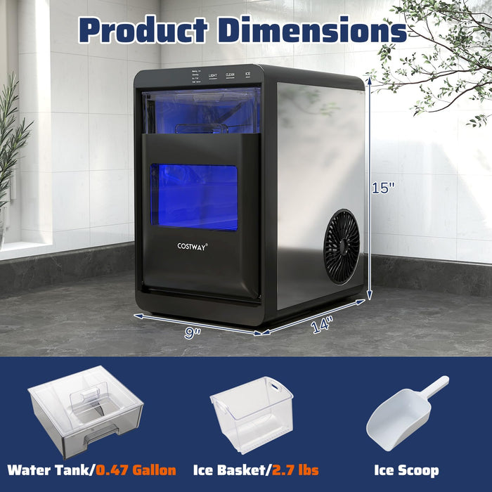 COSTWAY Countertop Nugget Ice Maker, 44 lbs/24H Chewable Sonic Ice Machine w/Self Cleaning, Ready in 6 Mins, Low Noise, Pull-Out Water Tank & Touch Control Panel for Home, Bar, Kitchen, RV
