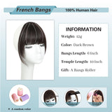 NAYOO Bangs Hair Clip in Bangs 100% Real Human Hair Extensions French Bangs Clip on Hair Bangs for Women Fringe with Temples Hairpieces Curved Bangs for Daily Wear