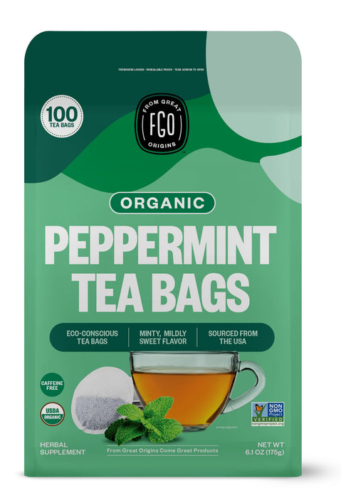 FGO Organic Peppermint Tea, 100 Count, Eco-Conscious Tea Bags, Caffeine Free, Packaging May Vary (Pack of 1)