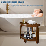 Bamboo Corner Shower Stool for Shaving Legs Foot Rest, Waterproof Bath Bench Seat with Storage Shelf for Bathroom Inside Shower, Hold Up to 450Lbs(Walnut)