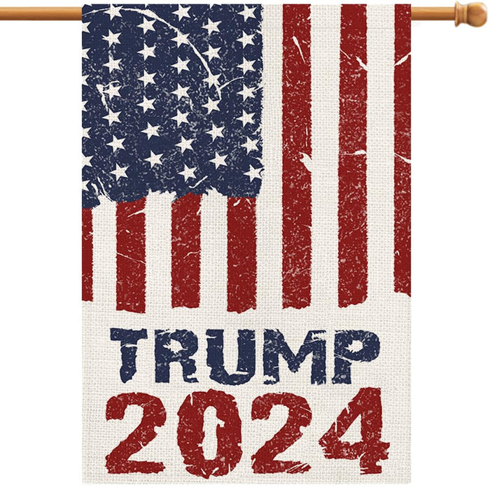 2024 Donald Trump House Flags for Outside 28x40 Double Sided Burlap, Retro style American President Election Yard Lawn Outdoor Decoration Banner Sign Flag DF551-28