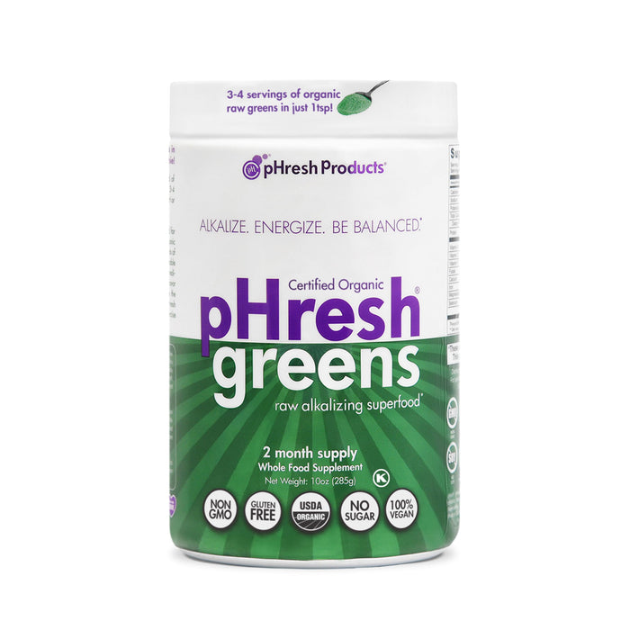 pHresh - Greens Raw Alkalizing Superfood Greens Powder - 2 Month Supply - Vegan, Kosher, Gluten Free - Natural Enzymes, Nutrients - Approved for Intermittent Fasting - 10 oz