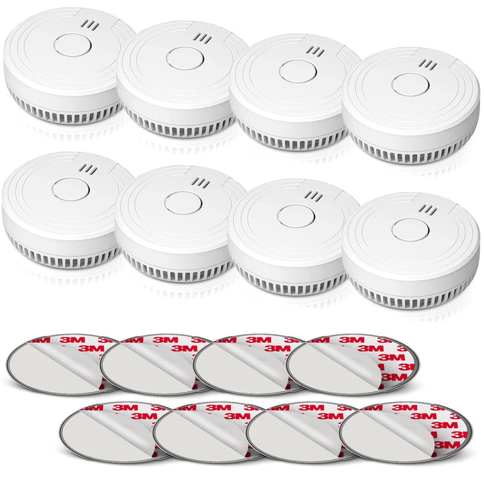 Ecoey Smoke Alarm Fire Detector, Battery Included Photoelectric Smoke Detector with Test Button and Low Battery Signal, Small Fire Alarm for Home, Bedroom FJ136GB, 8 Packs