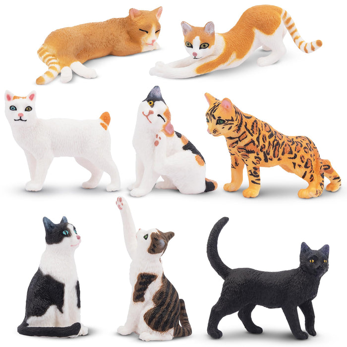 Toymany 8PCS Realistic Cat Figurines, Educational Cat Figures Toy Set, Kitten Easter Eggs Cat Cake Topper Christmas Birthday Gift for Kids Boys Girls Children