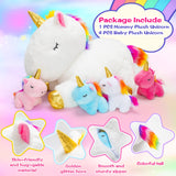 KMUYSL Toys for Girls Ages 3 4 5 6 7 8+ Years - Unicorn Mommy Stuffed Animal with 4 Baby Unicorns in Her Tummy, Soft Unicorn Plush Toys Set, Christmas Birthday Gifts for Baby, Toddler, Kids