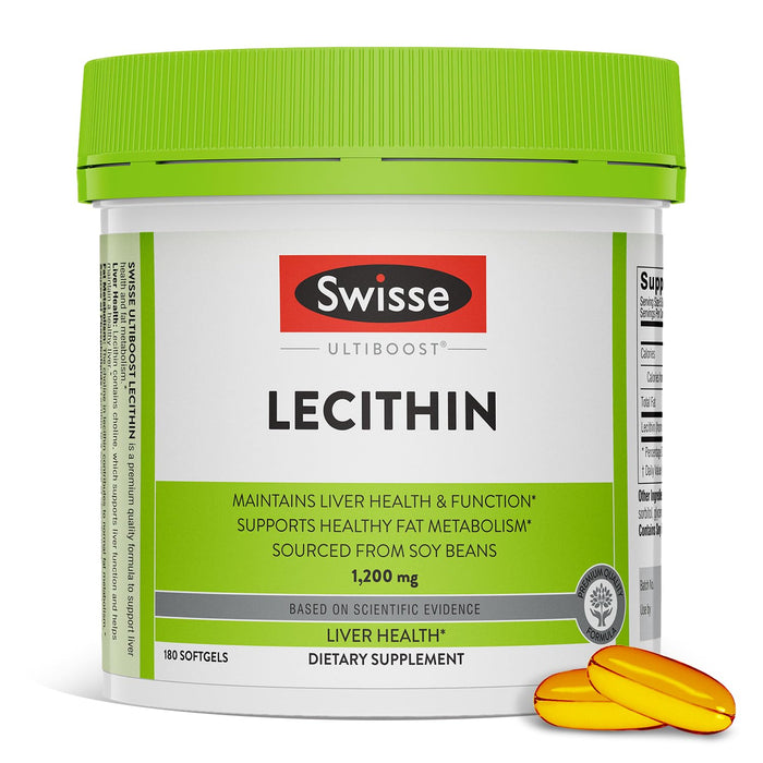 Swisse Soy Lecithin 1200mg Softgels Capsules | Maintains Liver Health and Function * | Supports Fat Metabolism * | Choline Lecithin Supplement 1200 mg | 180 Softgels