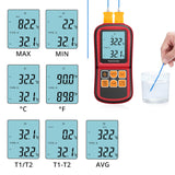 Kamtop Digital Thermometer, Dual Channel Thermometer with Two K Type Thermocouple Probes, High Temperature Meter Dual Measurement Meter Sensor Backlight LCD Thermometer for K/J/T/E/R/S/N Type