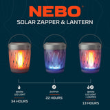 NEBO Solar Zapper & Lantern (No Flicker) Warm Glow Attracts and Zaps Mosquitos, Flies, Gnats, June Bugs, and More for Outdoor Use with Dual Band UV Technology, Lantern